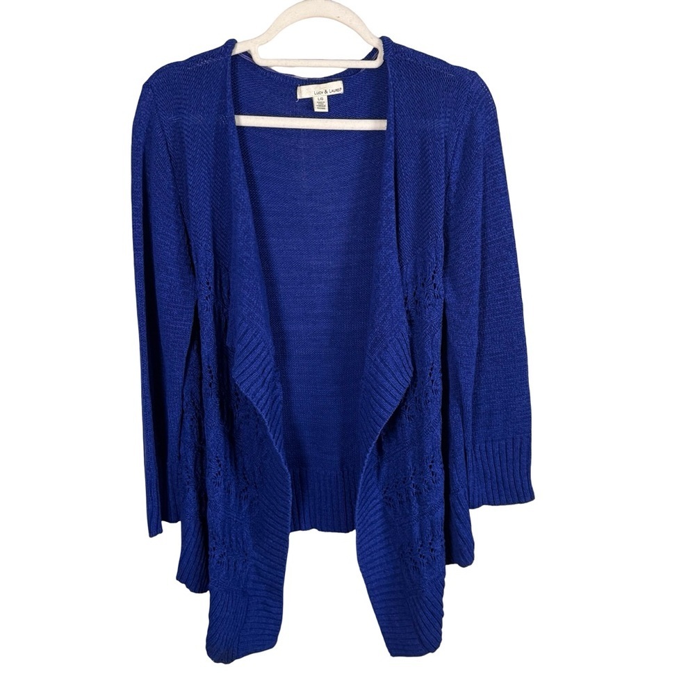 Lucy & Laurel Royal Blue Open Front Cardigan Size L Lightweight Classic Casual
